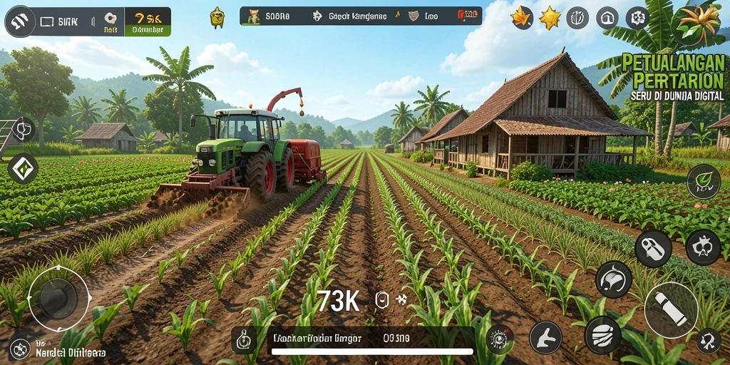 Tampilan screenshot 73K menampilkan aktivitas bertani yang menyenangkan.