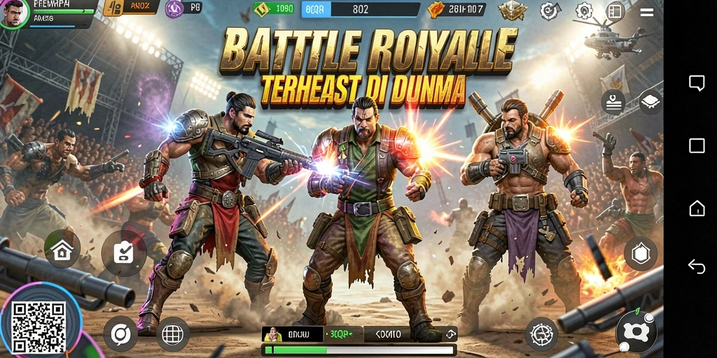 Tangkapan layar menunjukkan aksi mendebarkan dalam permainan Battle Royale 8QR.