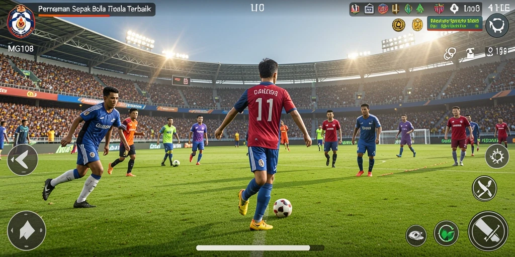 Tangkapan layar MG108 menampilkan aksi seru di lapangan sepak bola.