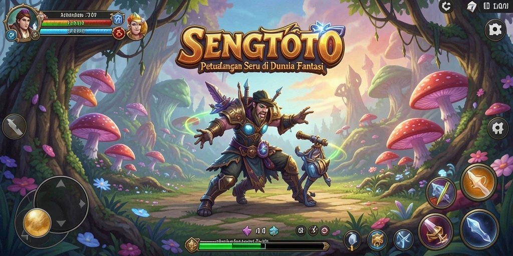 Screenshot SENGTOTO menampilkan pemain menjelajahi dunia fantastis.