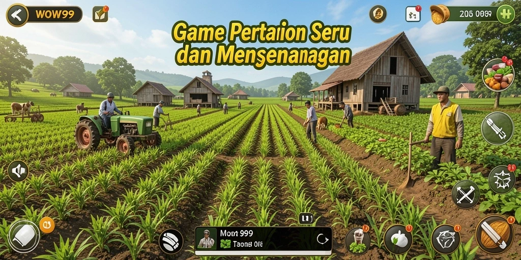 Tampilan seru gameplay WOW99 yang menampilkan ladang yang subur.